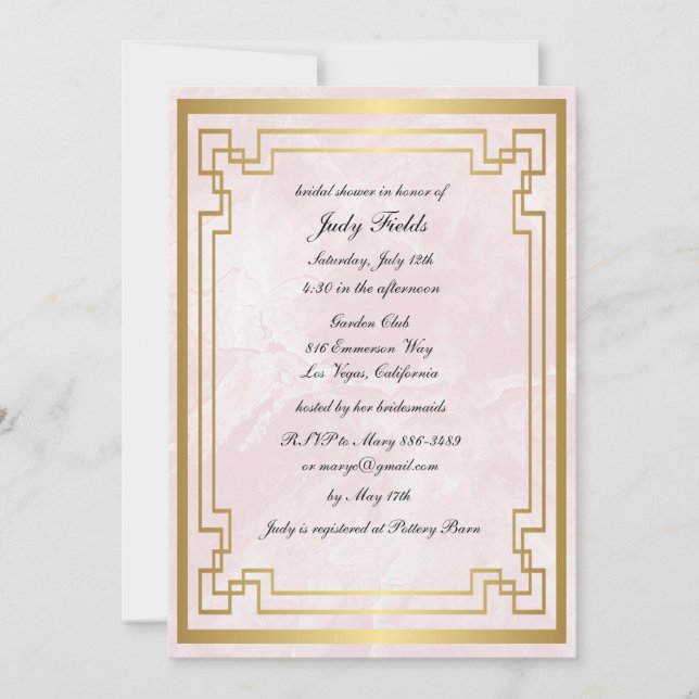 Gold Geometric Pink Marble Wedding Bridal Shower Invitation (Front)