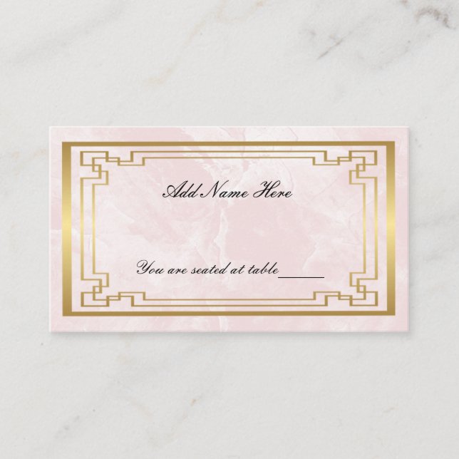Gold Geometric Pink Marble Wedding Table Place Card (Front)