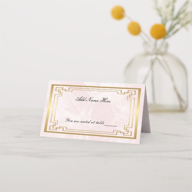 Gold Geometric Pink Marble Wedding Table Place Place Card (Front)