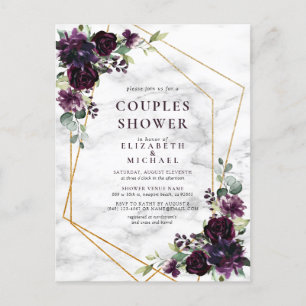 Gold Geometric Plum Purple Marble Couples Shower Announcement Postcard