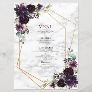 Gold Geometric Plum Purple Marble Floral Wedding Menu