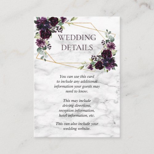 Gold Geometric Plum Purple Marble Wedding Details Enclosure Card