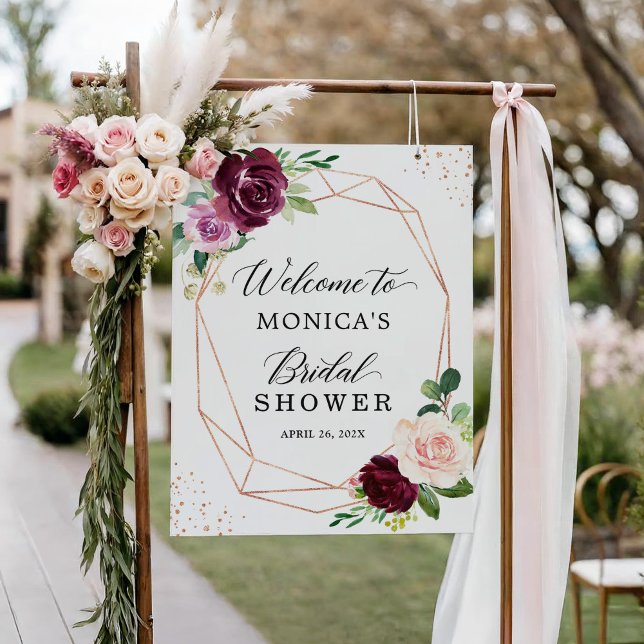 Gold Geometric Purple Blush Floral Bridal Shower Foam Board (Creator Uploaded)