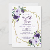 Gold Geometric Purple Floral Bridal Shower Invitation (Front)