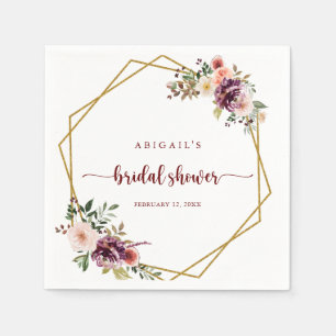 Gold Geometric Rustic Floral Bridal Shower Napkins