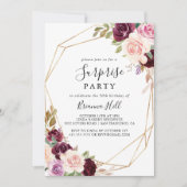 Gold Geometric Rustic Floral Surprise Party Invitation (Front)