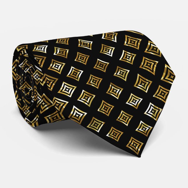 Gold Geometric Shapes Neck Tie (Rolled)