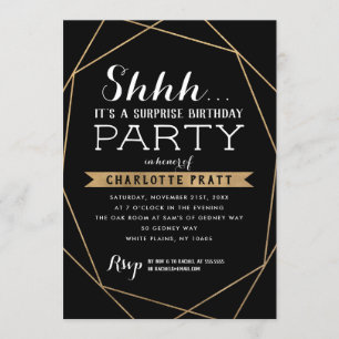 Gold Geometric Shh Surprise Birthday Party Invitation