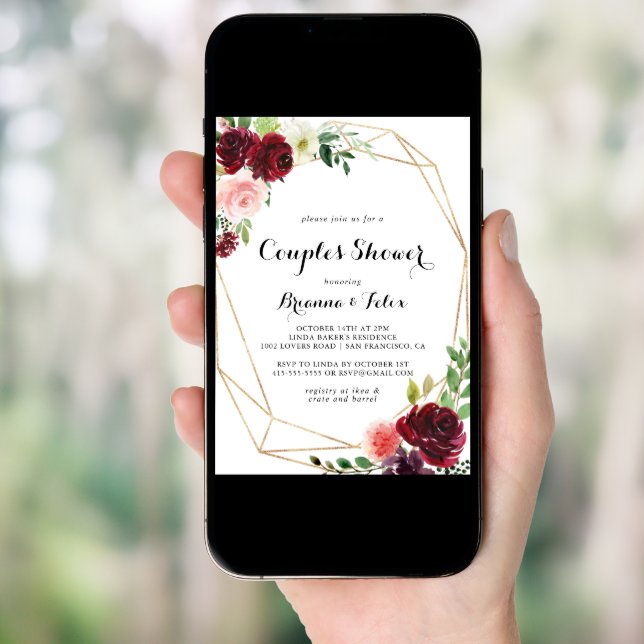 Gold Geometric Spring Calligraphy Couples Shower Invitation (Front Digital)