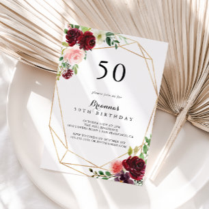 Gold Geometric Spring Floral 50th Birthday Party Invitation
