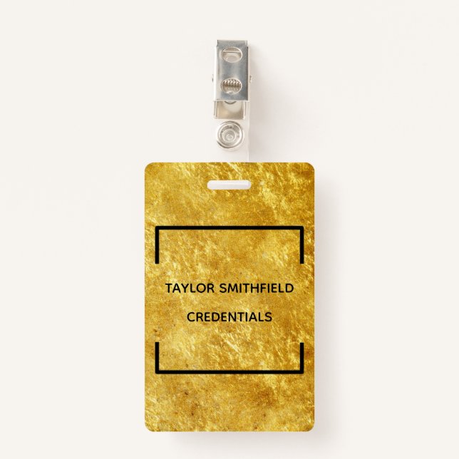 gold geometric square modern trendy badge lanyard (Front with Clip)