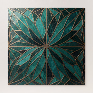 Gold Geometric Starburst Pattern Art Deco Luxury Jigsaw Puzzle