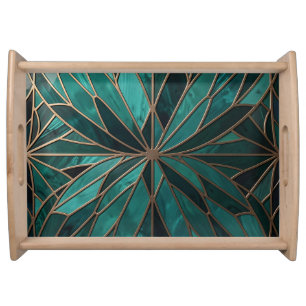 Gold Geometric Starburst Pattern Art Deco Luxury Serving Tray