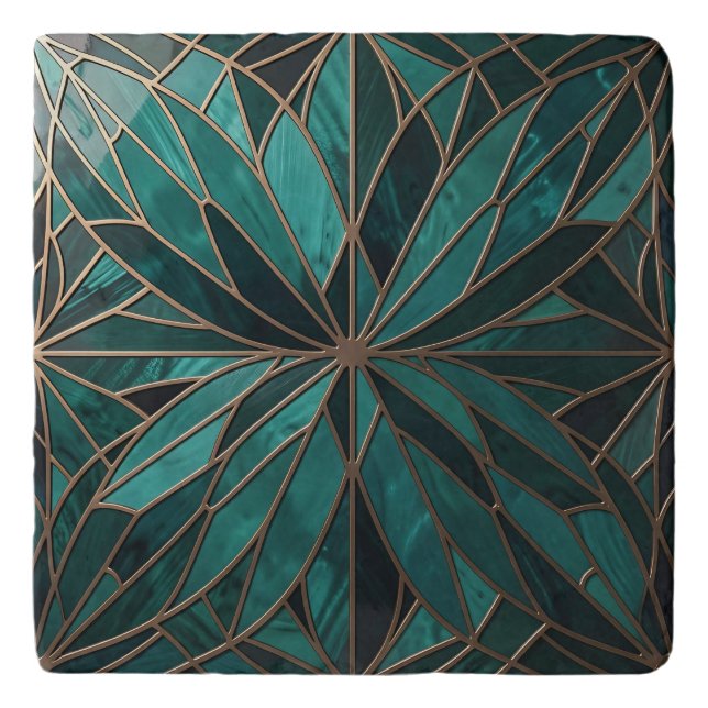 Gold Geometric Starburst Pattern Art Deco Luxury Trivet (Front)