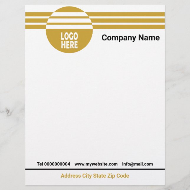 Gold geometric stripes with logo and QR code Letterhead (Front)