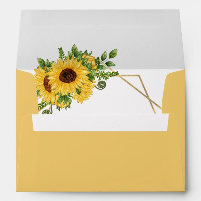 Gold Geometric Sunflower Floral Wedding Envelope (Back (Bottom))