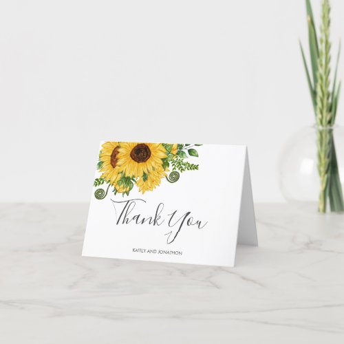 Gold Geometric Sunflower Wedding Thank You Card