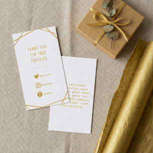Gold geometric thank you customer orders enclosure card