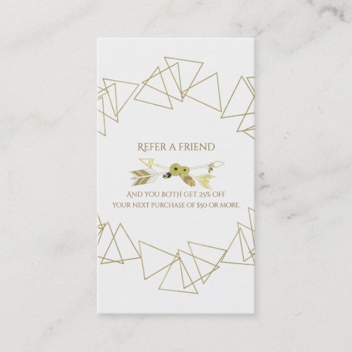 Gold Geometric Triangles Modern Boho Refer Friend Referral Card