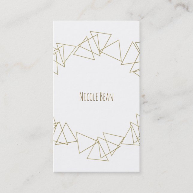 Gold Geometric Triangles Modern Glamour Chic Business Card (Front)
