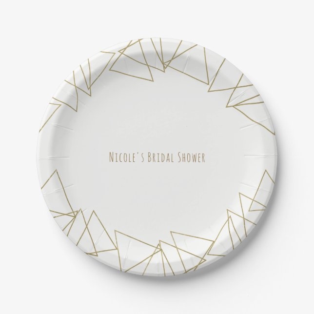 Gold Geometric Triangles Modern Glamour Chic Party Paper Plates (Front)