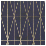 Gold geometric triangles navy blue watercolor fabric