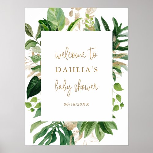 Gold Geometric Tropical Baby Shower Welcome Poster
