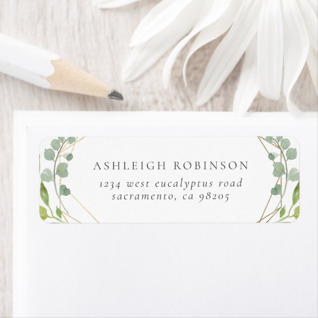 Gold Geometric & Watercolor Eucalyptus Greenery Label (Insitu)
