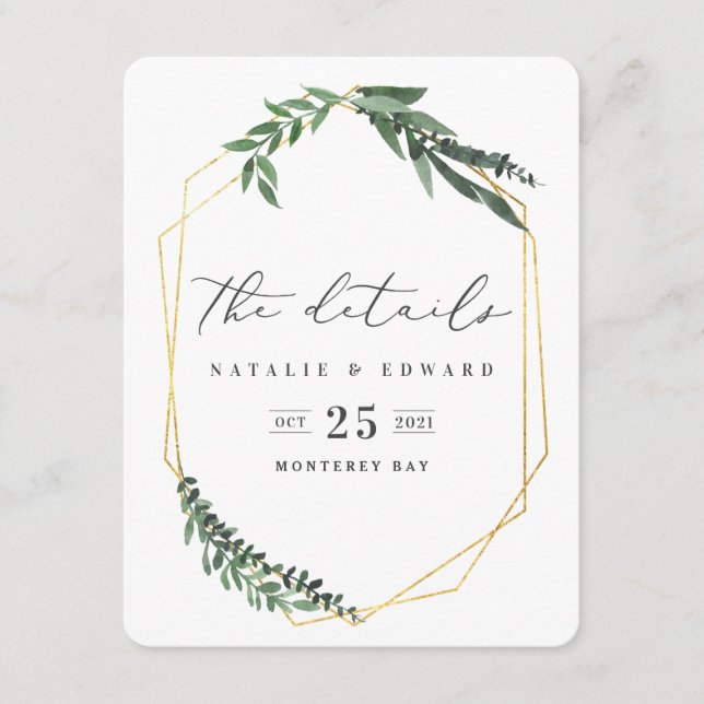 Gold Geometric watercolor greenery Enclosure Card (Front)
