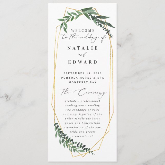 gold geometric watercolor greenery program (Front)