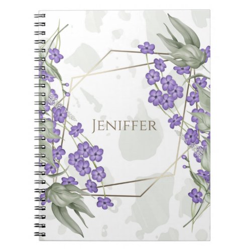 Gold geometric watercolor leafy flower frame       notebook