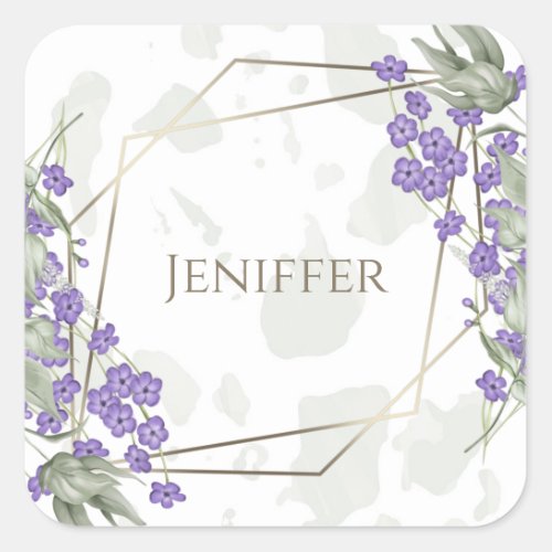 Gold geometric watercolor leafy flower frame       square sticker