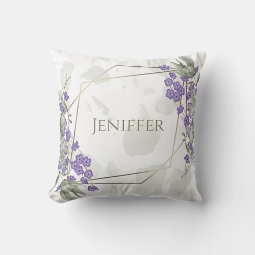Gold geometric watercolor leafy flower frame       throw pillow