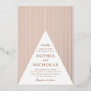 Gold geometric wedding. Elegant modern winter Foil Invitation