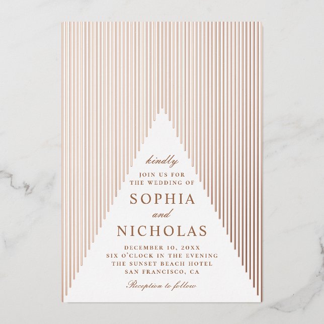 Gold geometric wedding. Elegant modern winter Foil Invitation (Front)