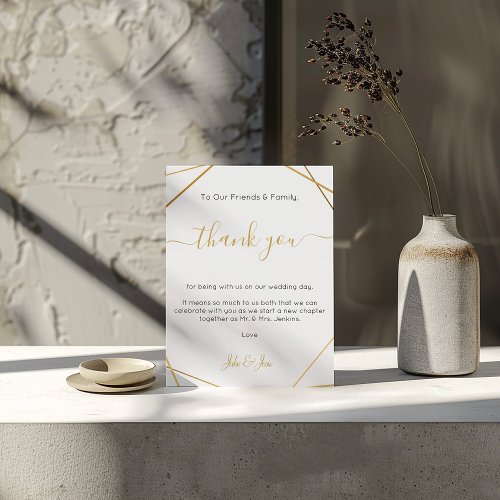 Gold geometric Wedding thank you Table Card