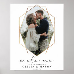 Gold Geometric Wedding Welcome Sign with Photo