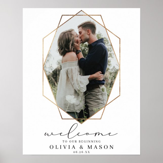 Gold Geometric Wedding Welcome Sign with Photo (Front)