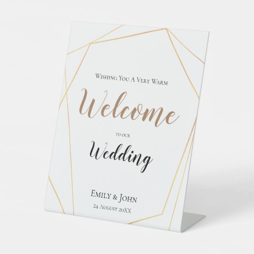 Gold Geometric Welcome To Our Wedding Pedestal Sign