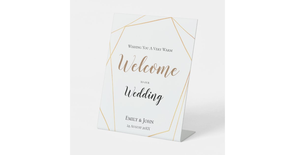 Gold Geometric Welcome To Our Wedding Pedestal Sign | Zazzle