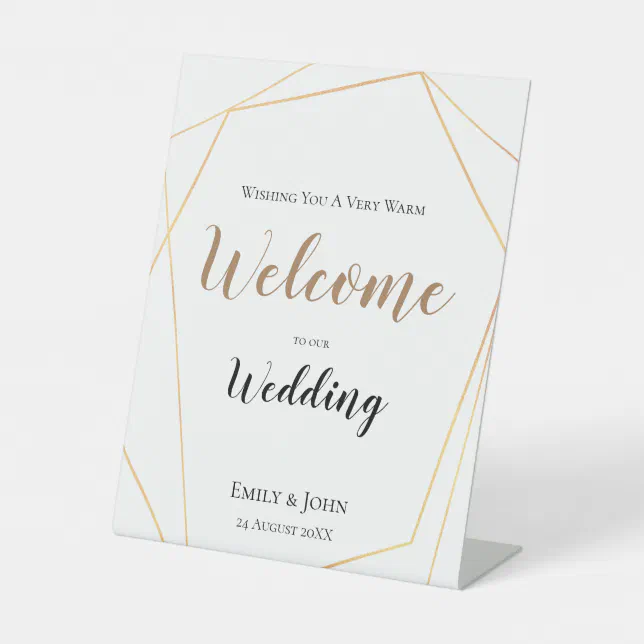 Gold Geometric Welcome To Our Wedding Pedestal Sign | Zazzle