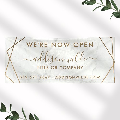 Gold Geometric White Marble Abstract Business Banner