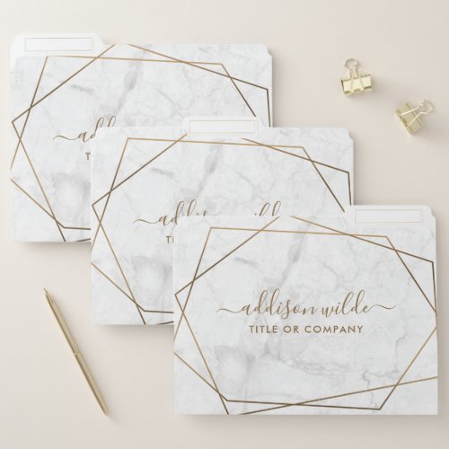 Gold Geometric White Marble Abstract Business File Folder