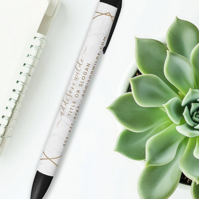 Gold Geometric White Marble Abstract Business Pen (Creator Uploaded)