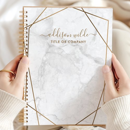 Gold Geometric White Marble Abstract Business Planner