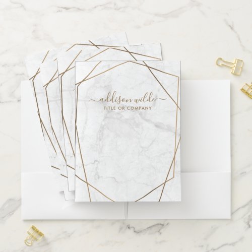 Gold Geometric White Marble Abstract Business Pocket Folder