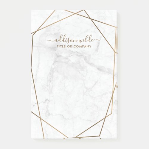 Gold Geometric White Marble Abstract Business Post_it Notes