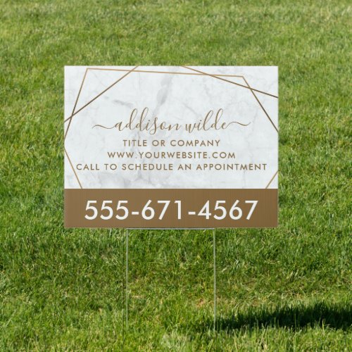 Custom Banners And Signs 5 Gold Geometric White Marble Abstract Business Sign