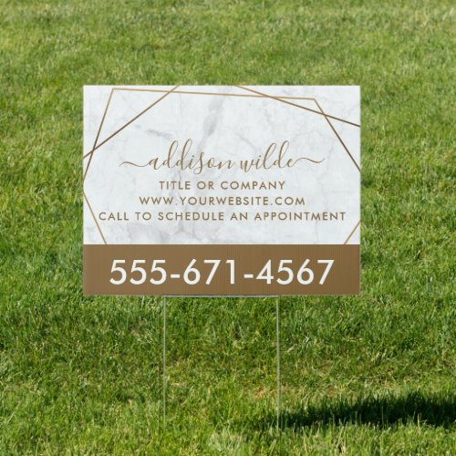 Gold Geometric White Marble Abstract Business Sign