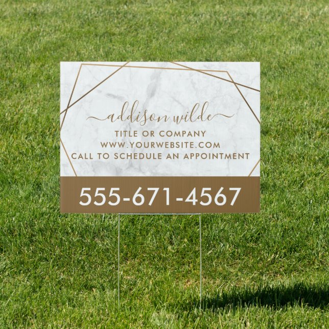 Gold Geometric White Marble Abstract Business Sign (Insitu)